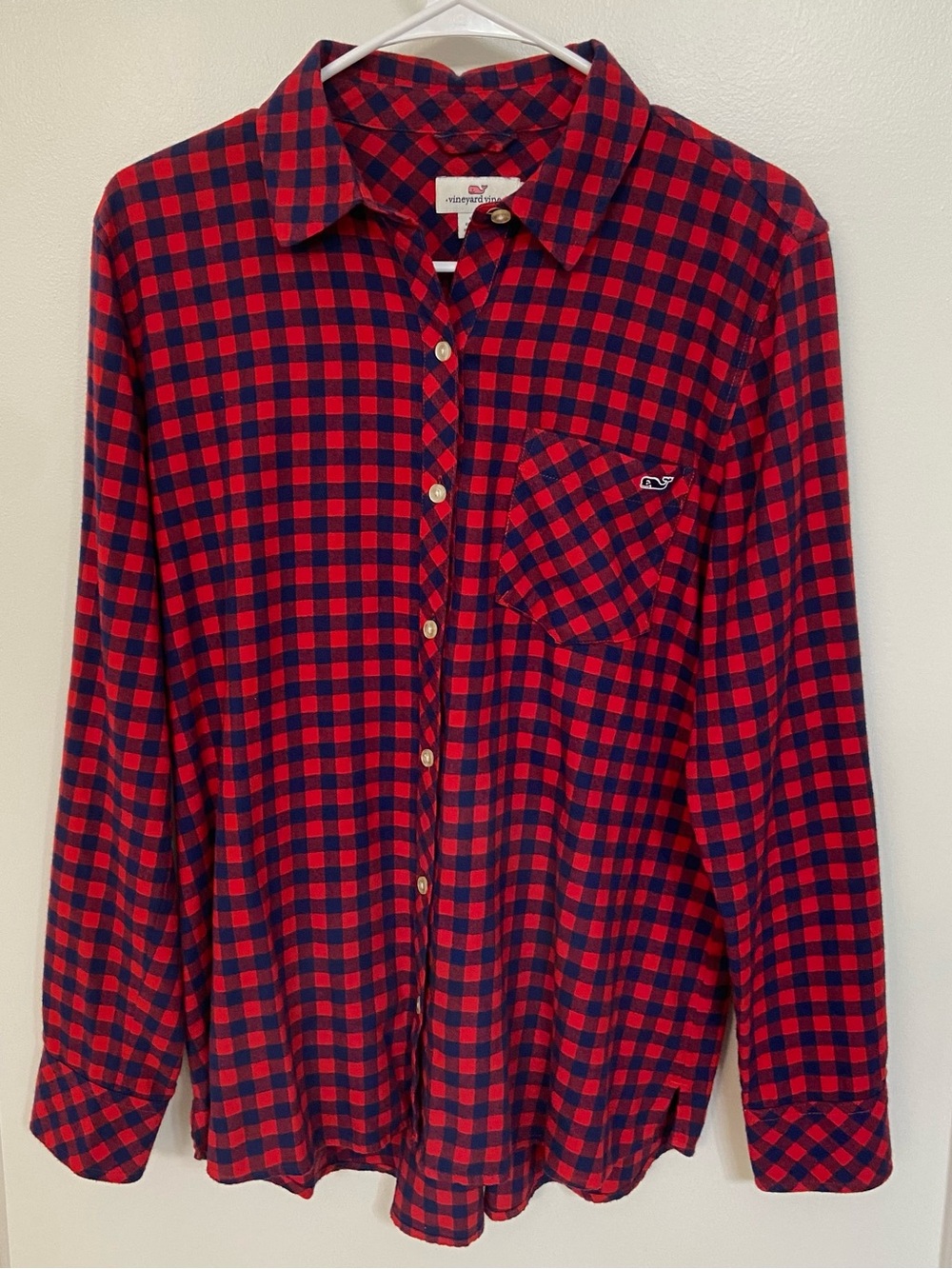 Vineyard Vines Women’s Size 10 Red Navy Gingham Flannel Button Down Shirt